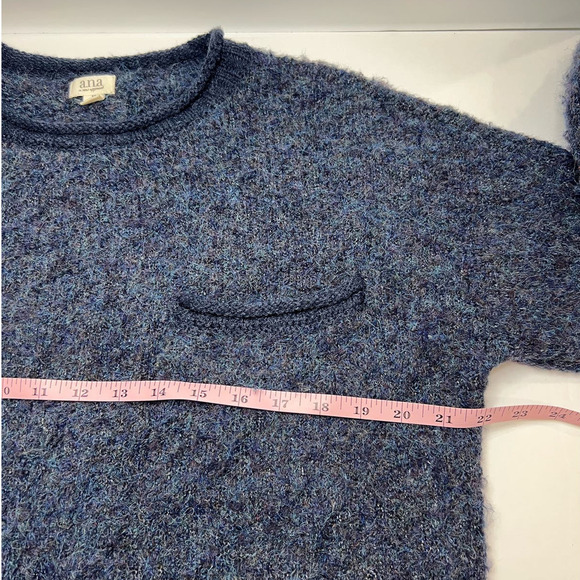 A.N.A. WOOL BLEND Mermaid Fuzzy Pocket Long Slv Distressed Sweater Side Slits M - Picture 9 of 9